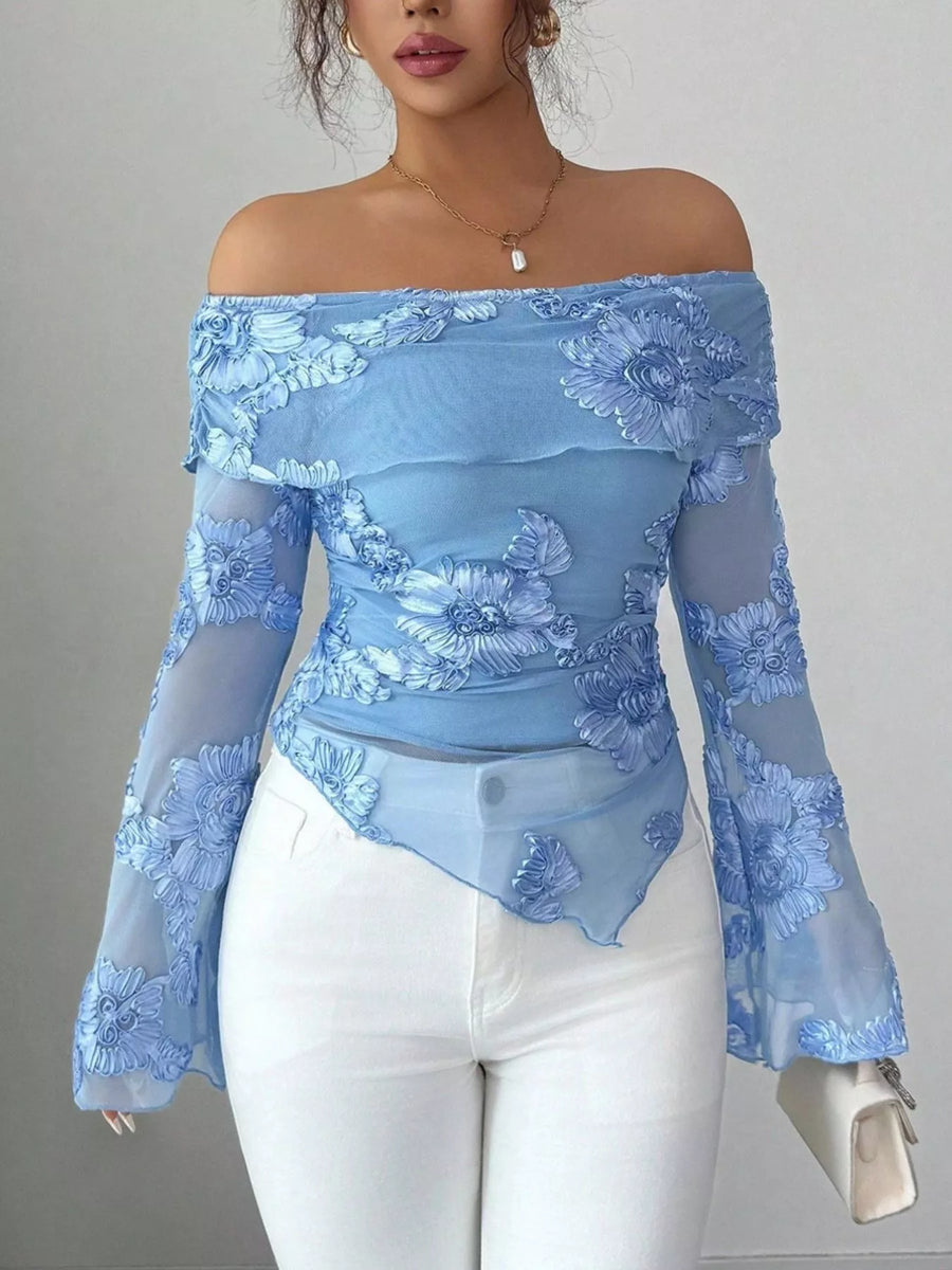 Floral Off Shoulder Mesh Blouse