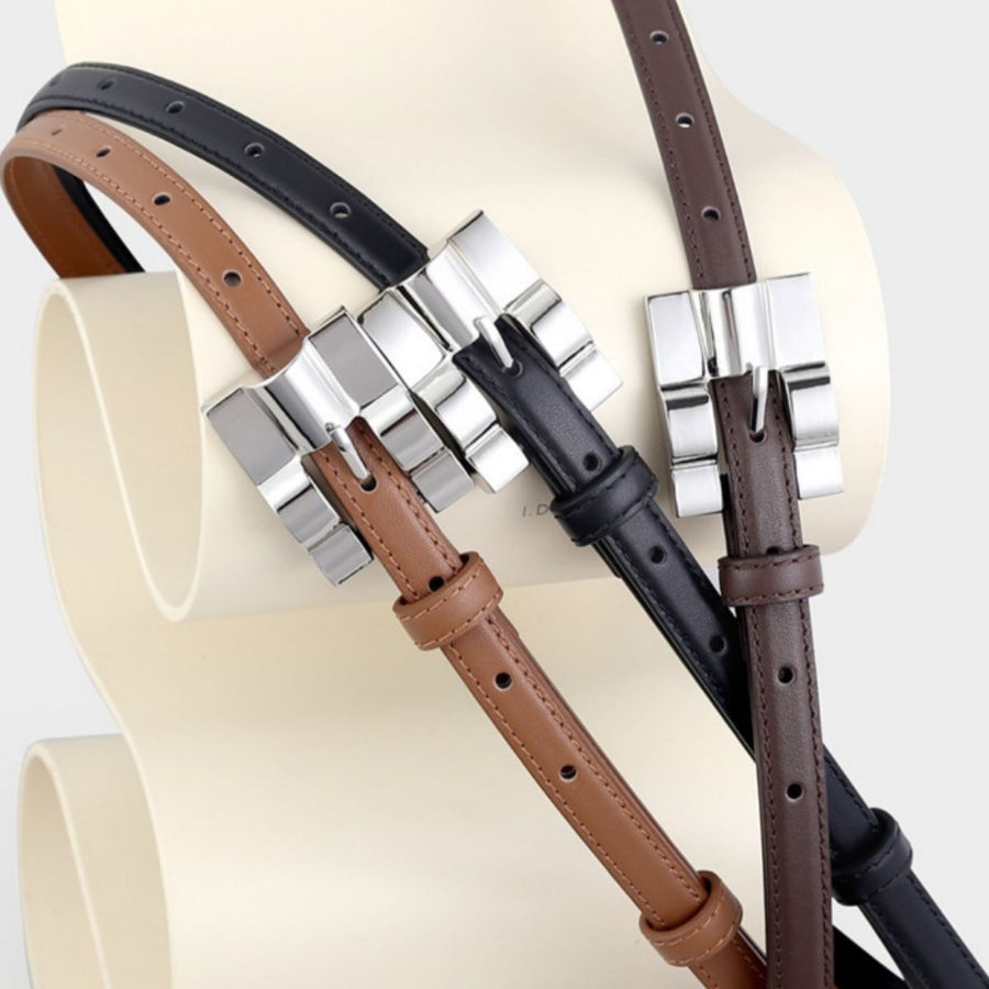 Skinny Leather Belt with Silver Buckle