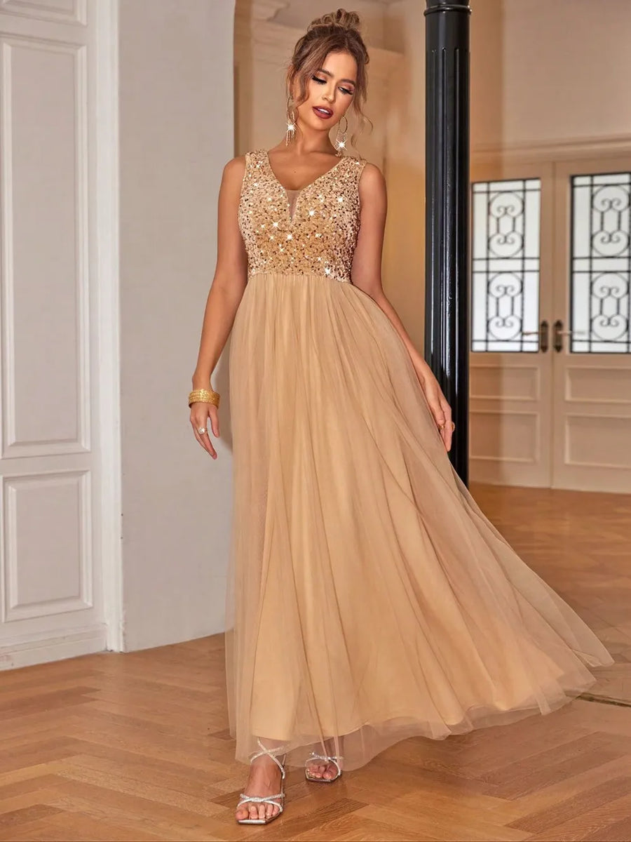 Sequin V Neck Sleeveless Dress