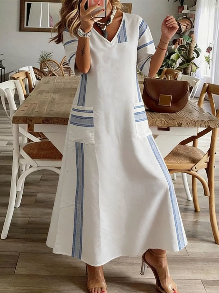 Striped V Neck Maxi Dress