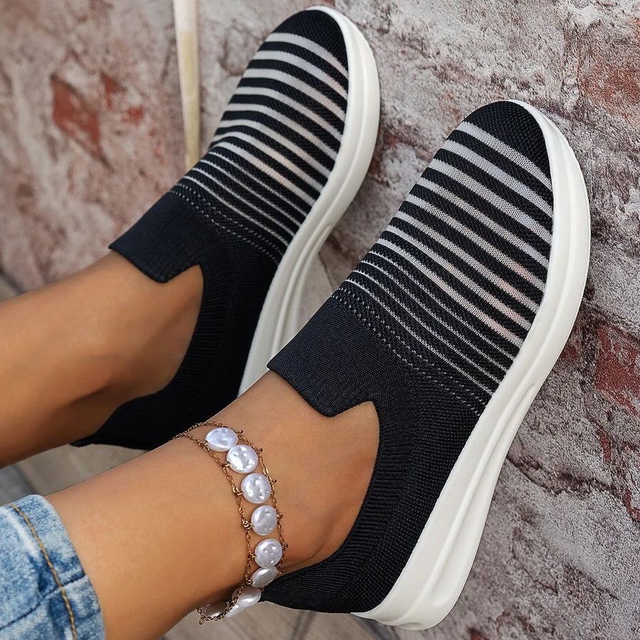 Striped Round Toe Platform Slip Ons