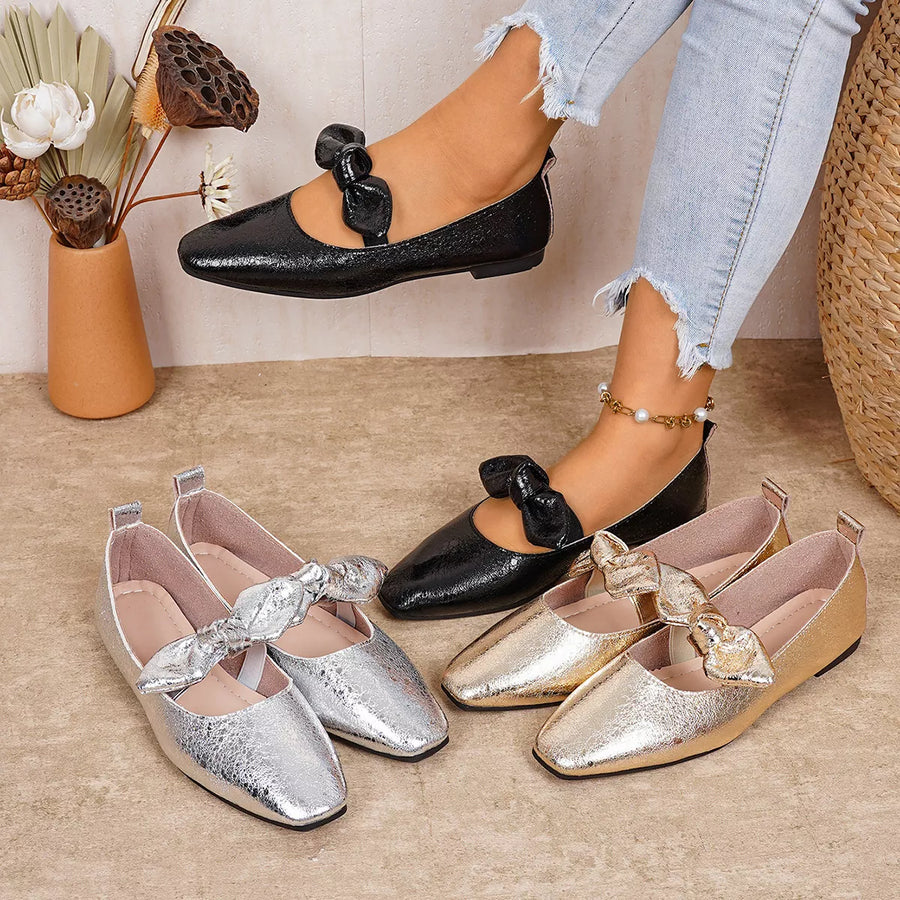 Bow Square Toe Slip Ons