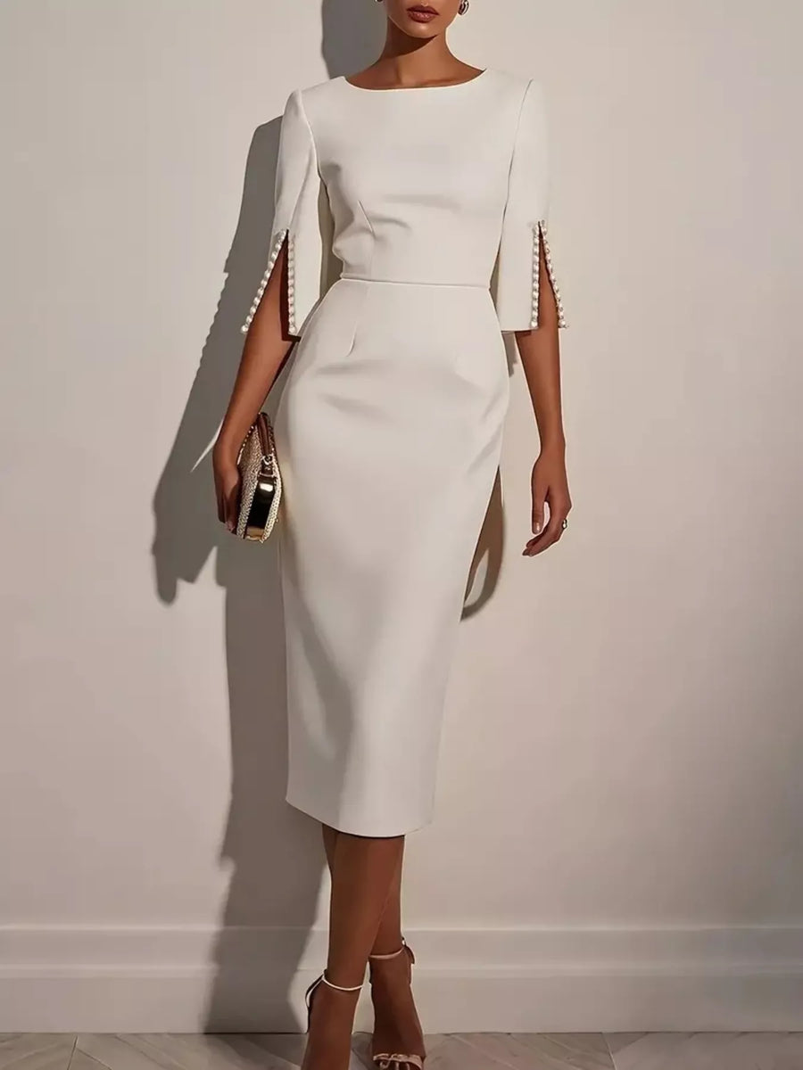 Slim Fit Beaded Sleeve Midi Dress