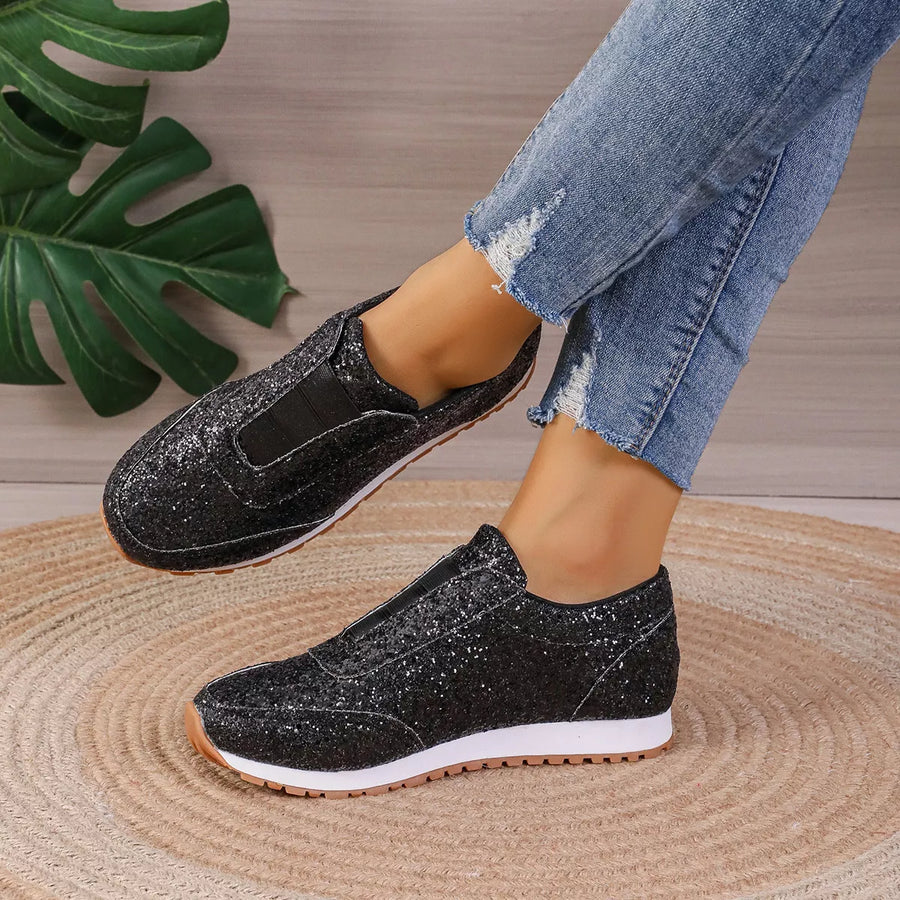Round Toe Glitter Slip Ons
