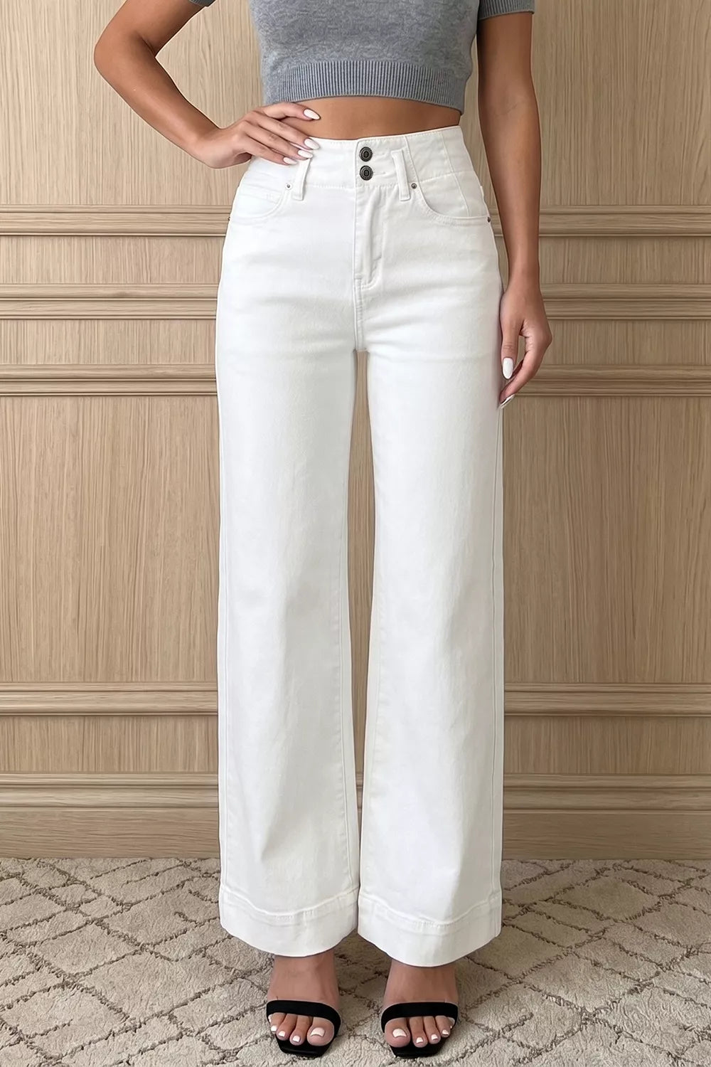 2 Button High Waist Wide Leg Jeans