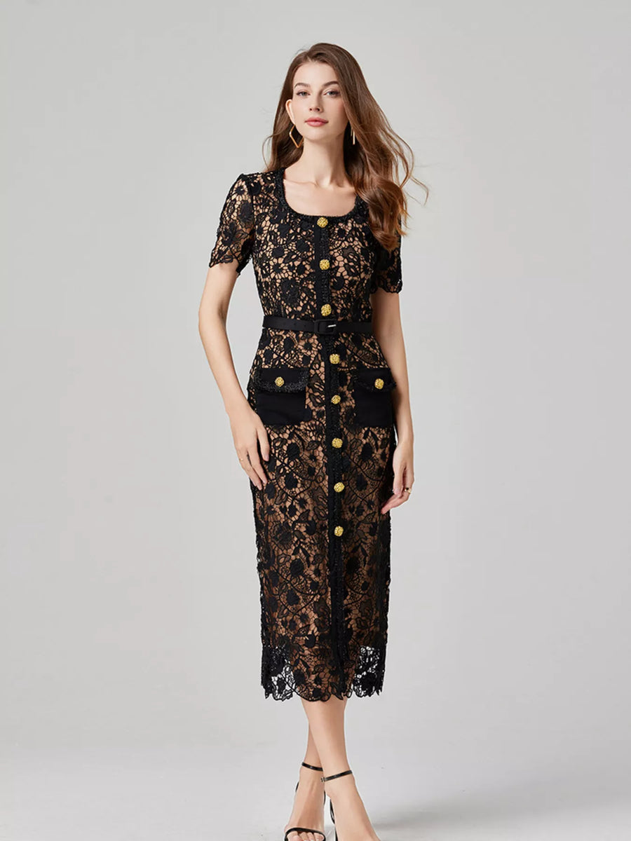 Lace Button Up Midi Dress