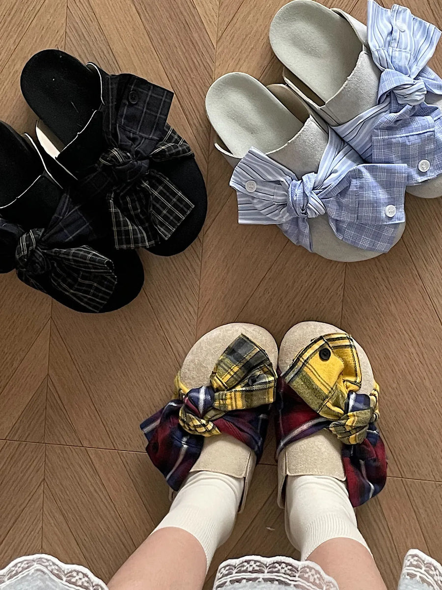 Bow Knot Plaid Comfort Slip Ons