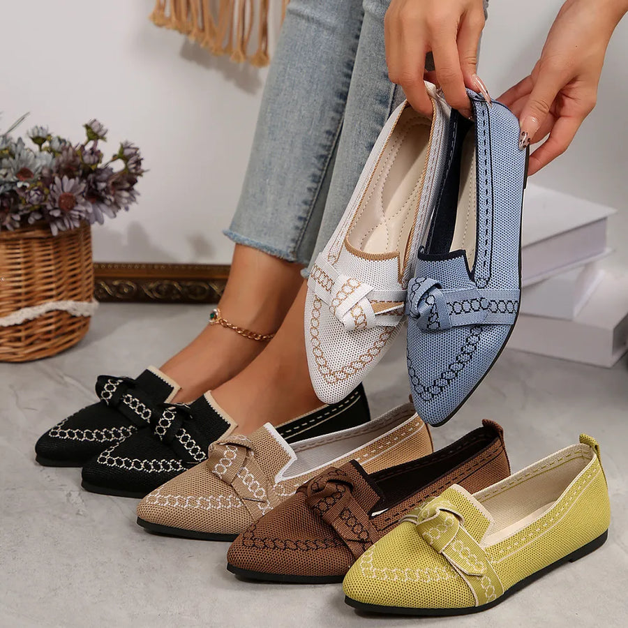 knitted Slip On Flats with Bow