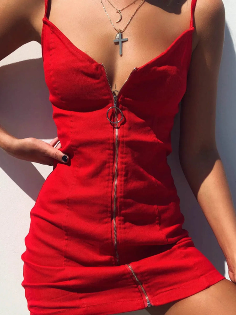 Full Size Zip-Front Bodycon Mini Dress Plus Size