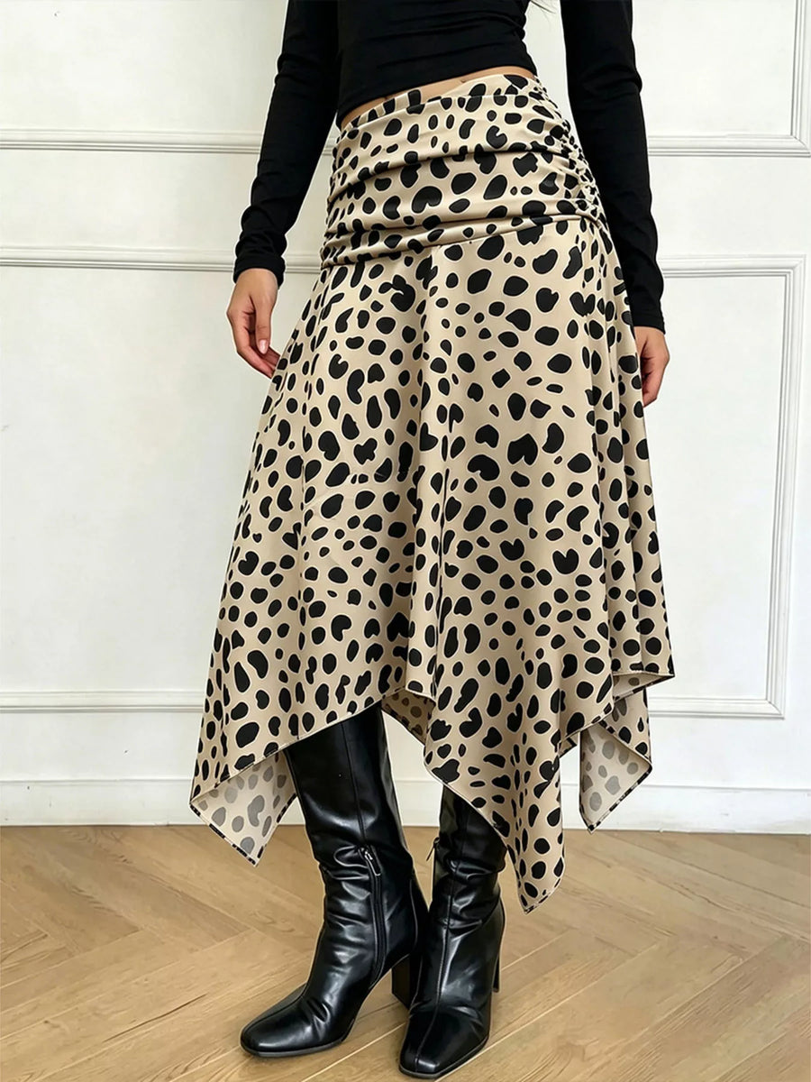 Leopard Asymmetrical Hem Midi Skirt