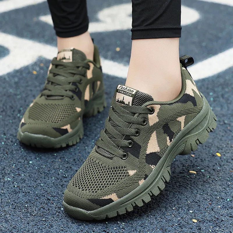 Camouflage Lace-Up Mesh Athletic Sneakers