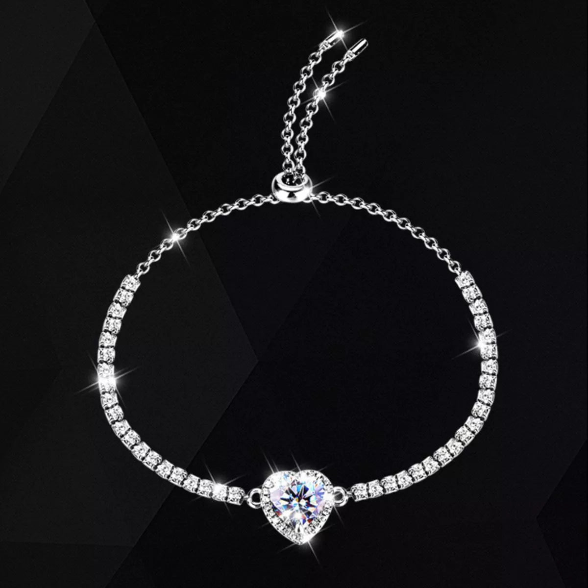 2 Carat Moissanite Sterling Silver Heart Bracelet