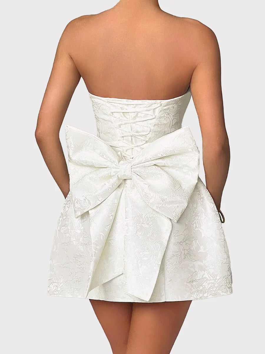 Lace Up Sleeveless Satin Mini Dress with Bow
