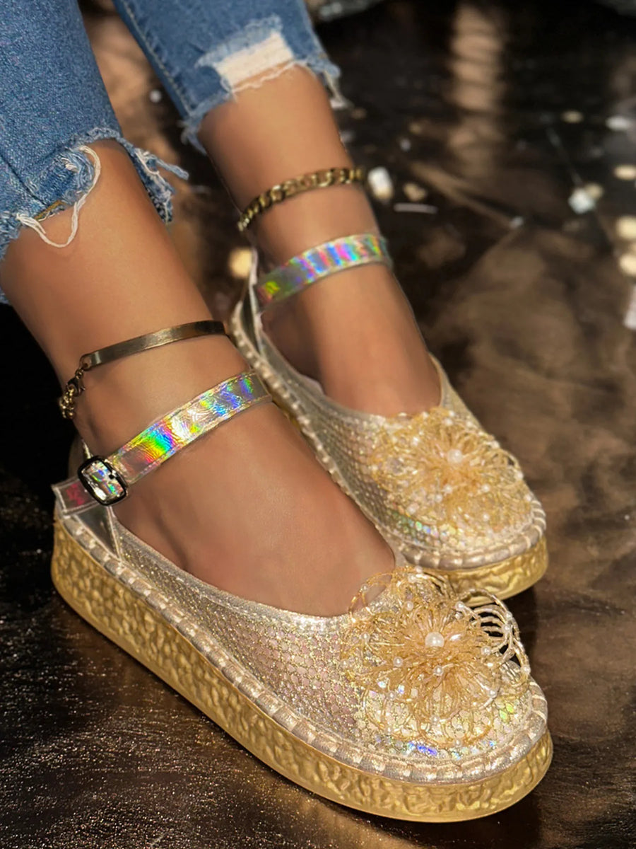 Flower Round Toe Platform Slip Ons