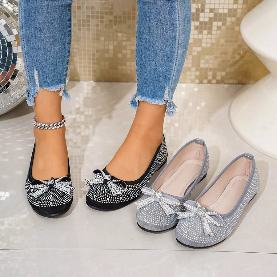 Rhinestone Bow Accent Slip Ons