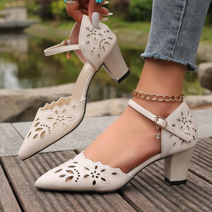 Cutout Point Toe Block Heels Sandals