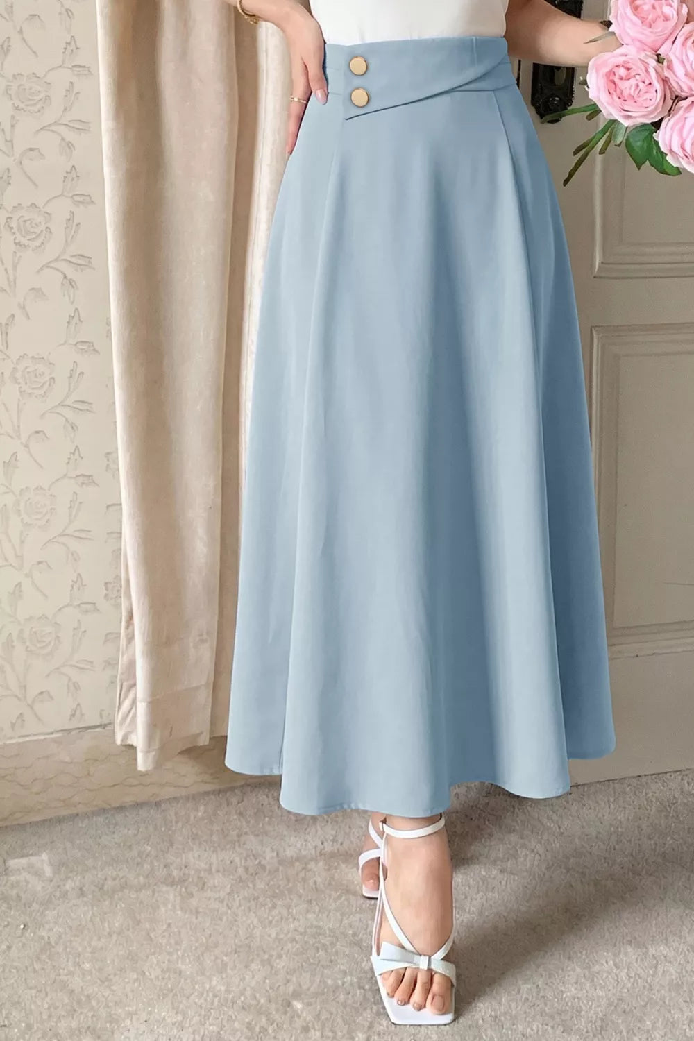 A Line Midi Skirt with Zipper