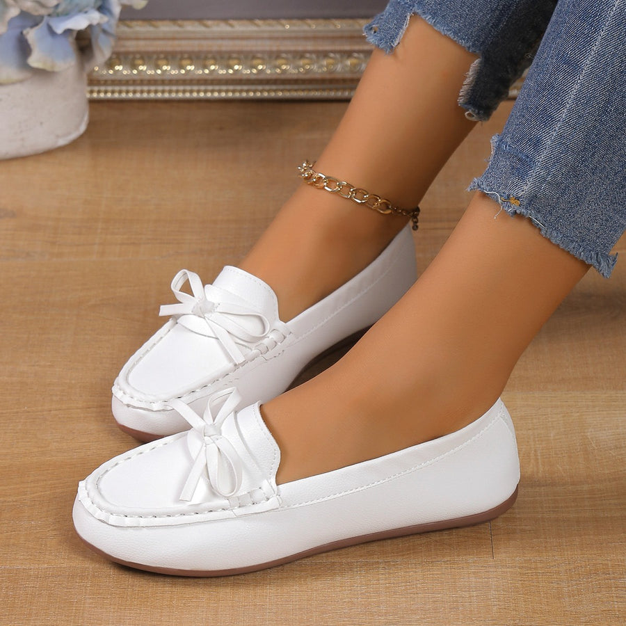 Bow Decor Round Toe Slip Ons