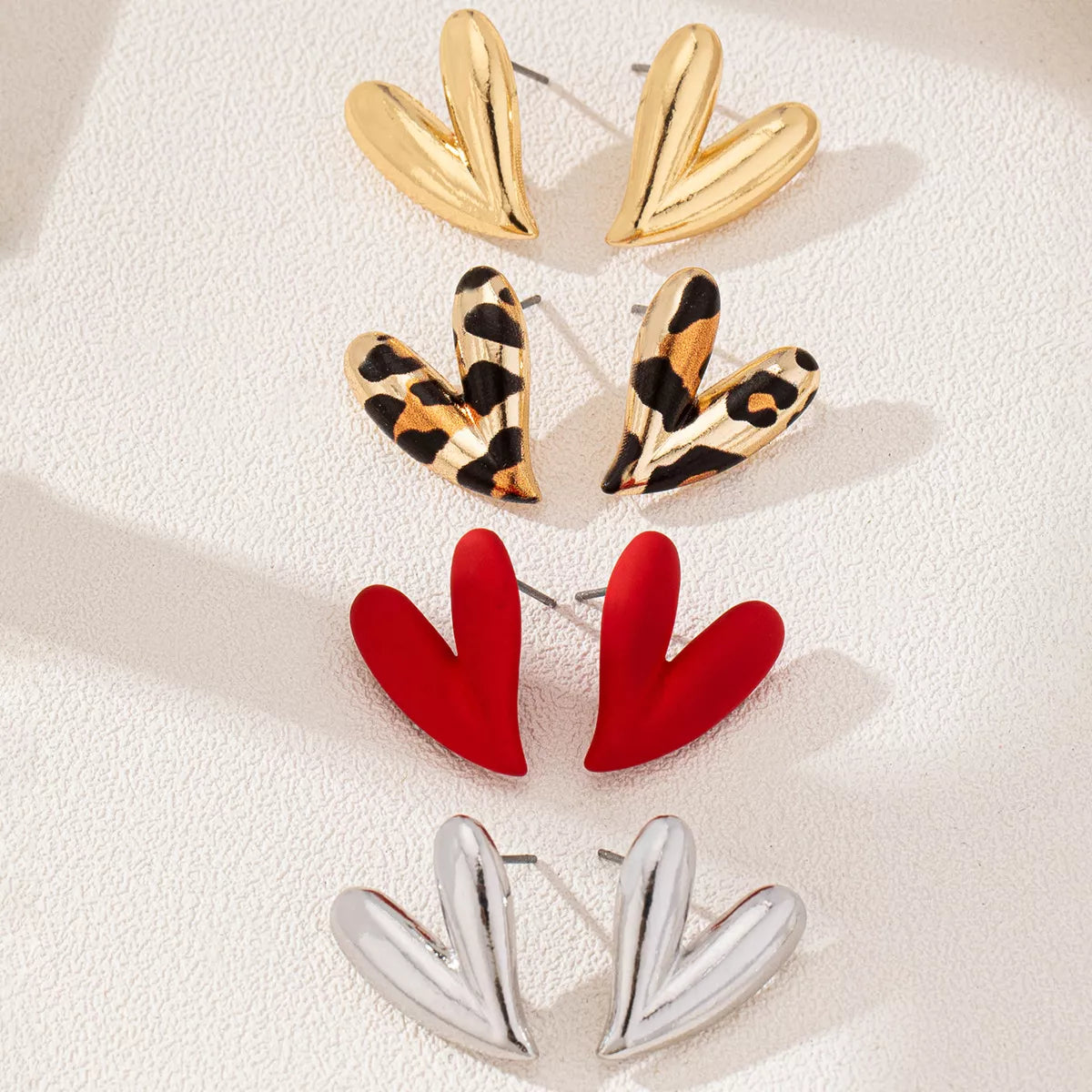 4 Pair Heart Stud Earrings