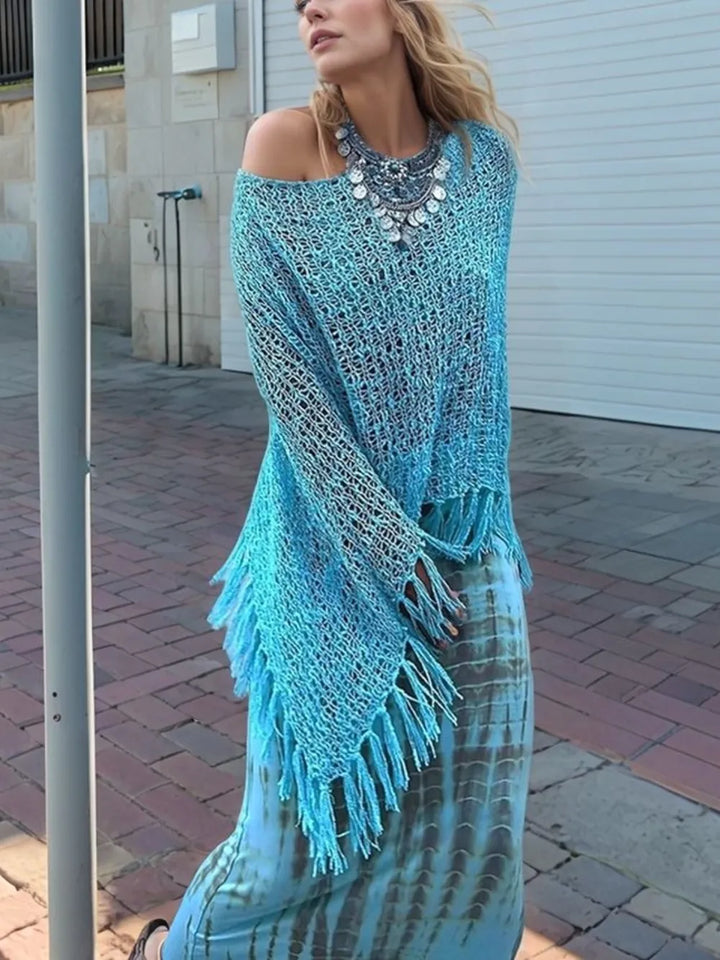 Accessory Allure collection featuring a tassel knit shawl