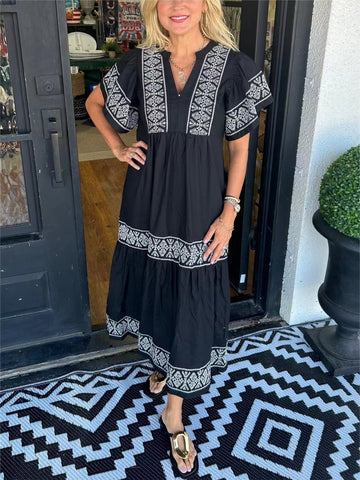 Full Size Geometric Print Midi Dress Plus Size
