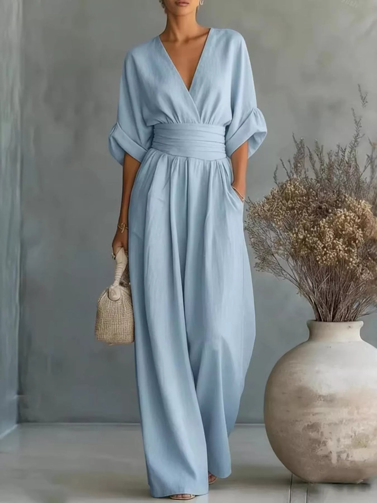 Full Size Half Sleeve Wide-Leg Jumpsuit Plus Size