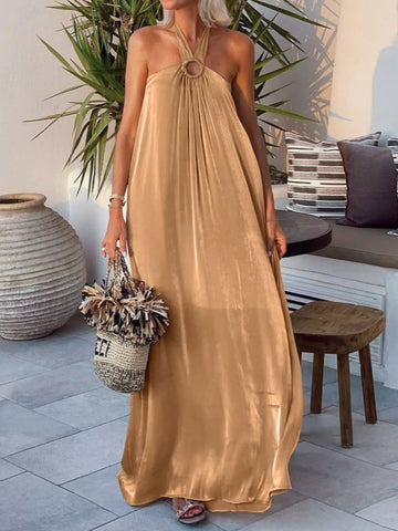 Halter Neck Maxi Dress with O-Ring Detail