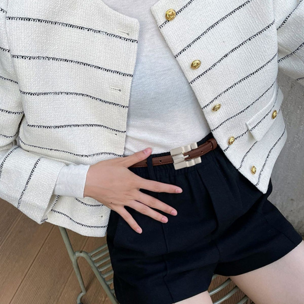 Skinny Leather Belt with Silver Buckle