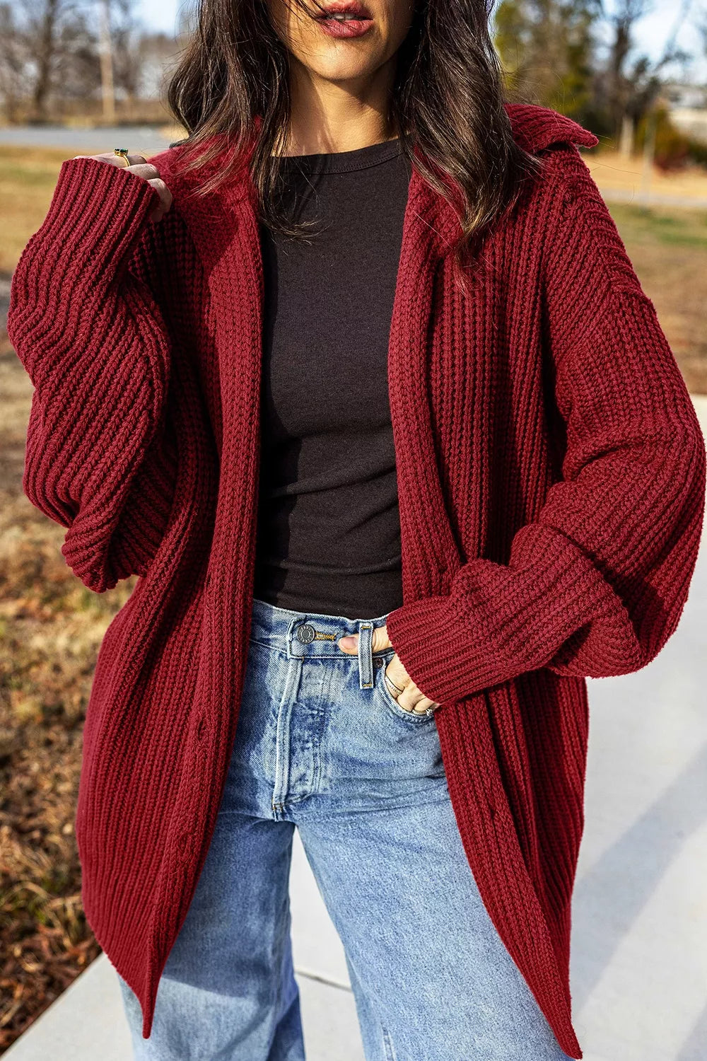 Solid Color Knit Oversized Button Front Sweater Cardigan