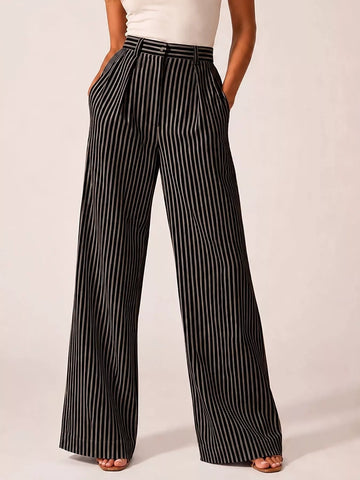 High-Waisted Wide-Leg Striped Pants