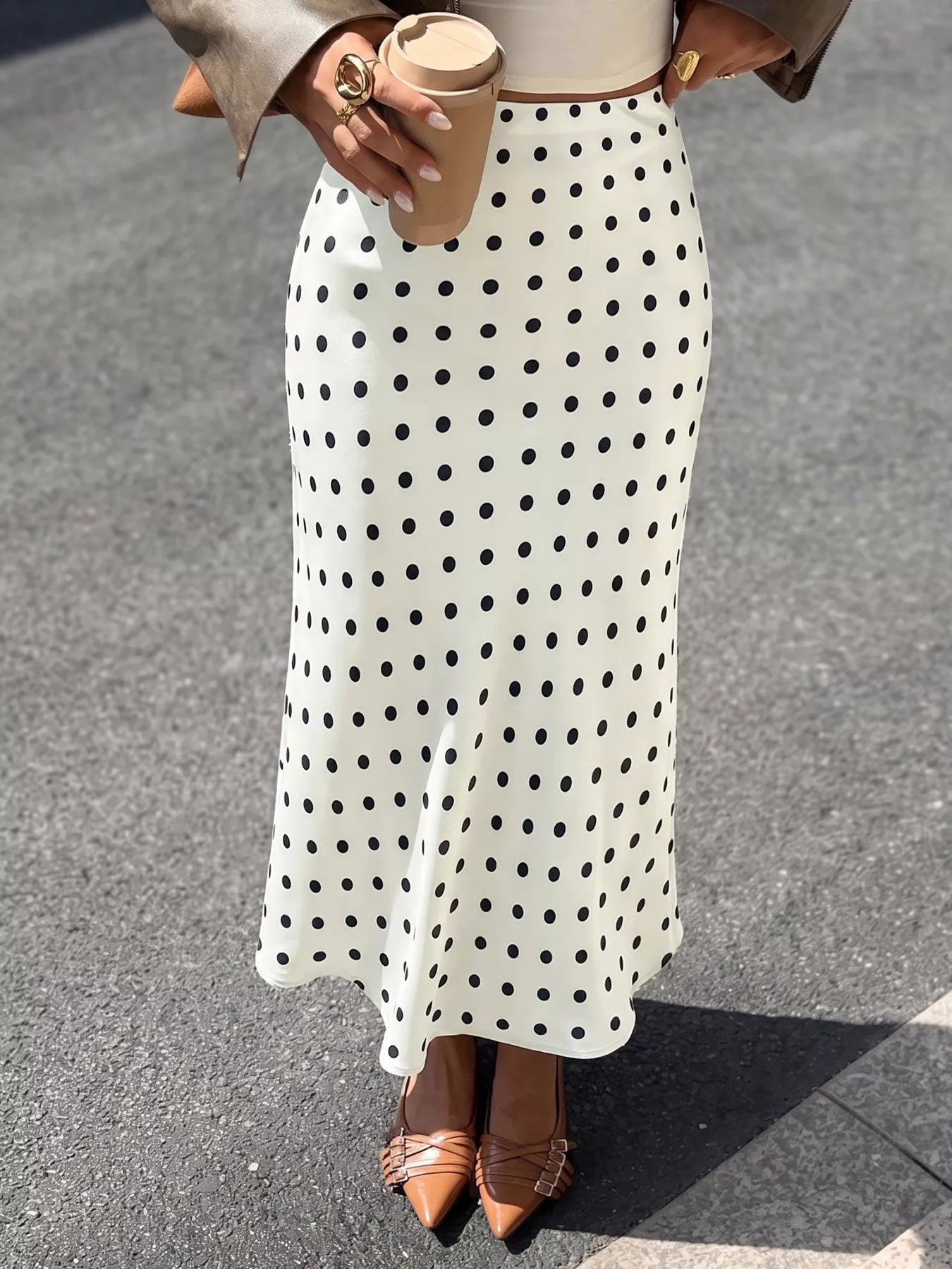 Polka Dot Midi Skirt selected from Skirt Story for Skirt Story: Movement, Shape, and Soft-Glam Energy