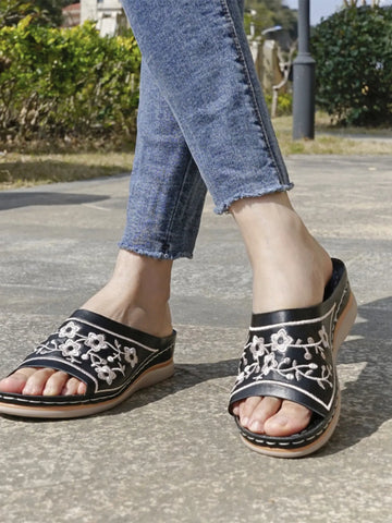 Floral Embroidered Comfort Sandals