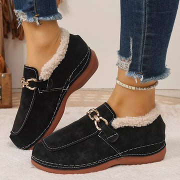 Round Toe Chain Detail Winter Slip-Ons