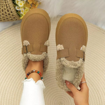 Round-Toe Platform Fleece-Lined Slip-On Heels