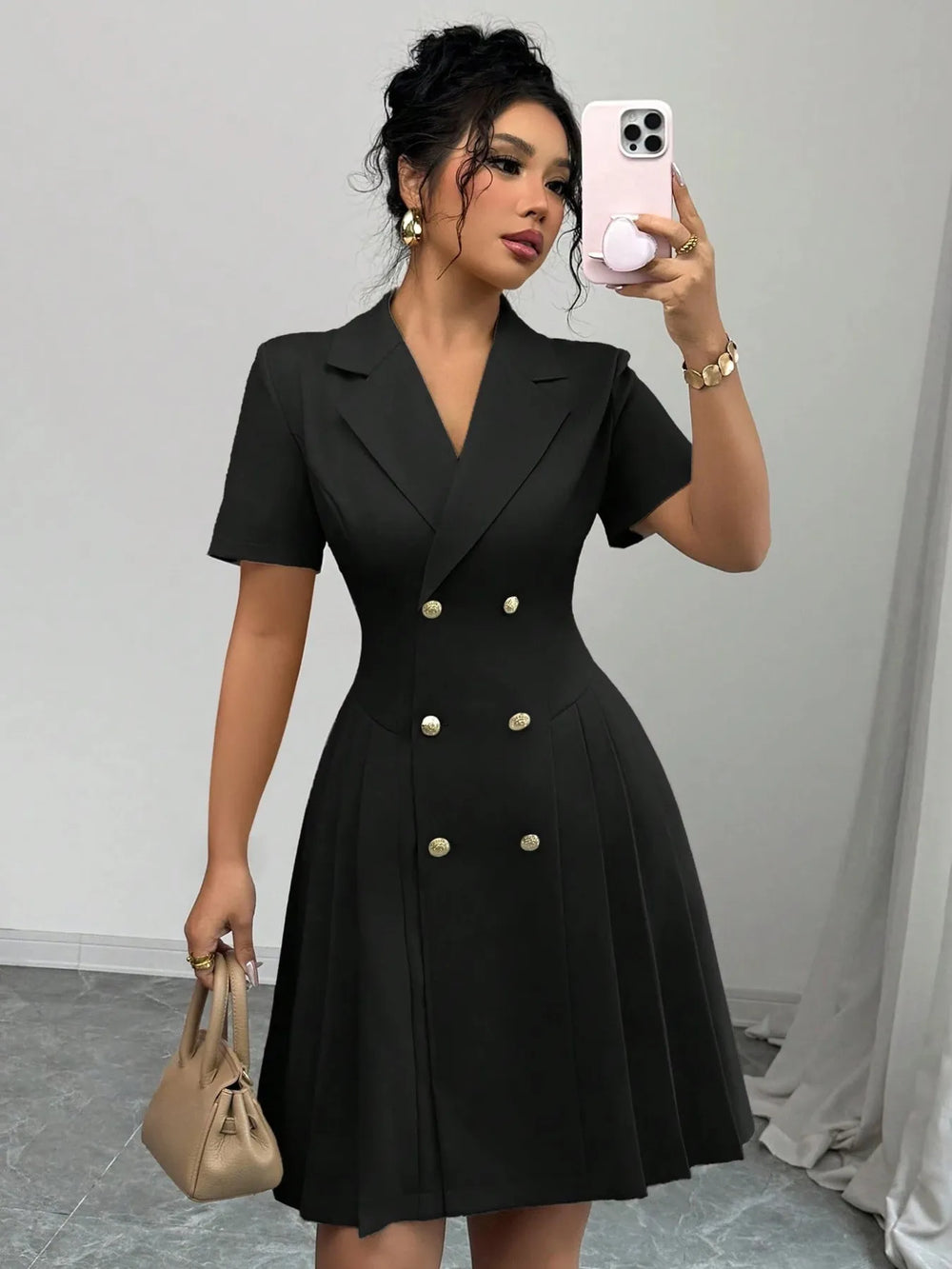 Double Breasted Short Sleeve Dress