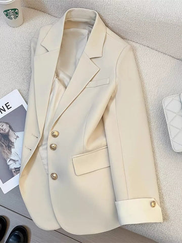 Full Size Single-Breasted Blazer with Gold Button Accents Plus Size
