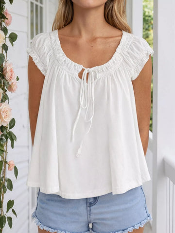 Tie Front Solid Blouse
