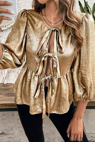 Tied Peplum Three Quarter Sleeve Blouse