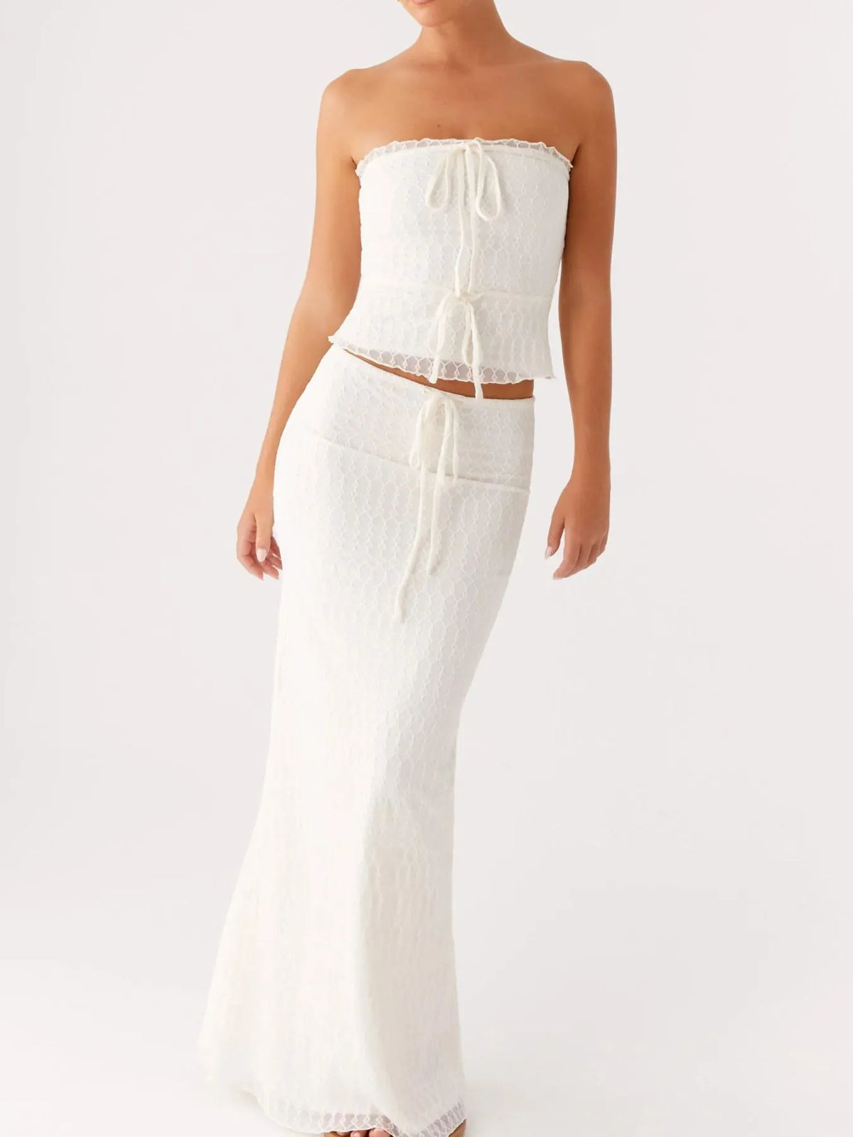 Tie Front Tube Top and Maxi Skirt Set
