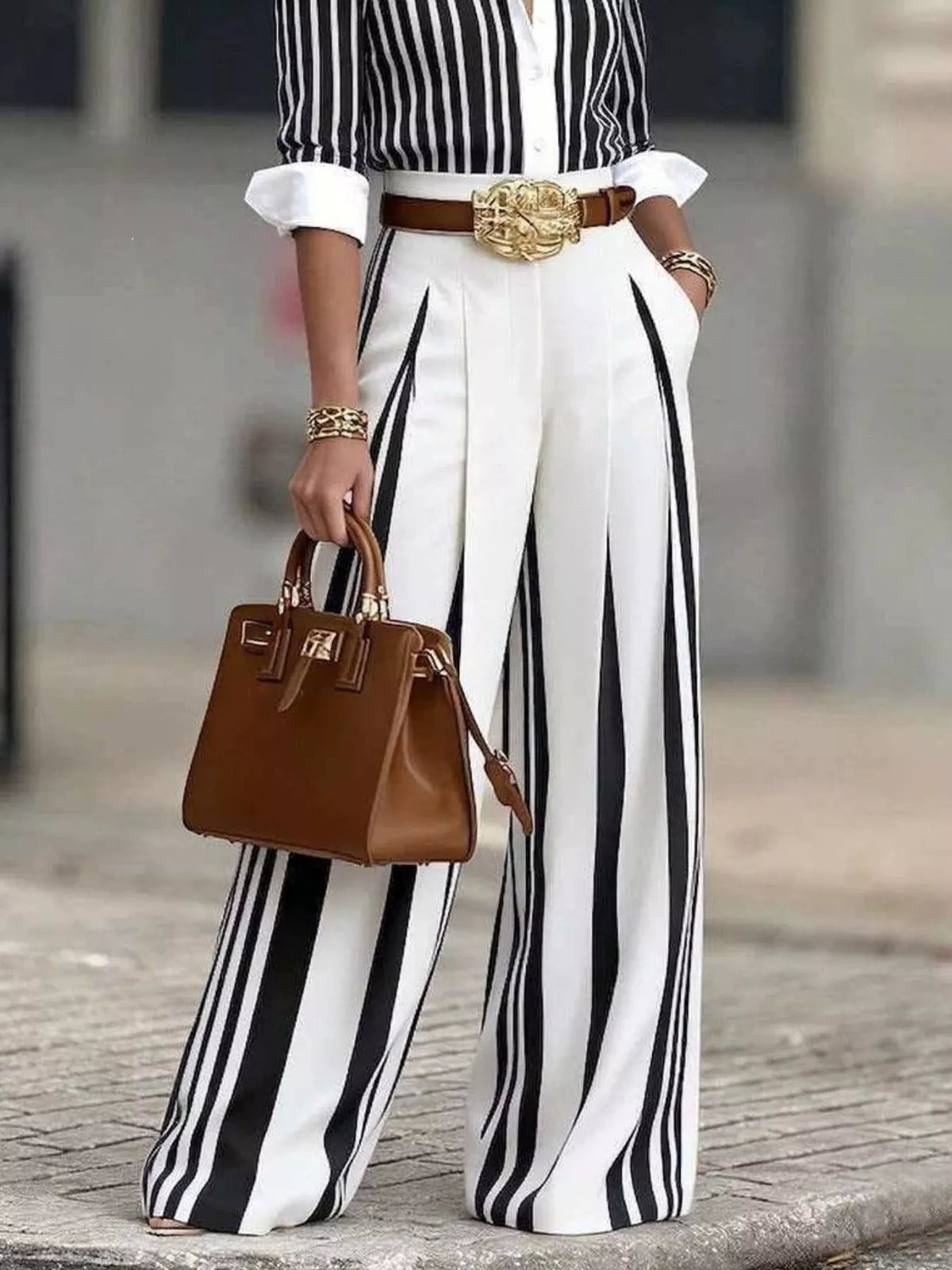 High-Waisted Striped Wide-Leg Pants