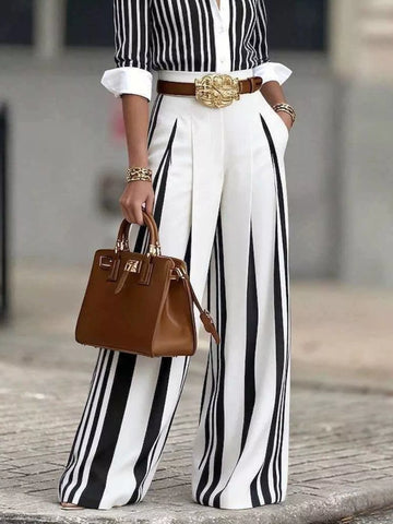 High Waisted Striped Wide Leg Pants