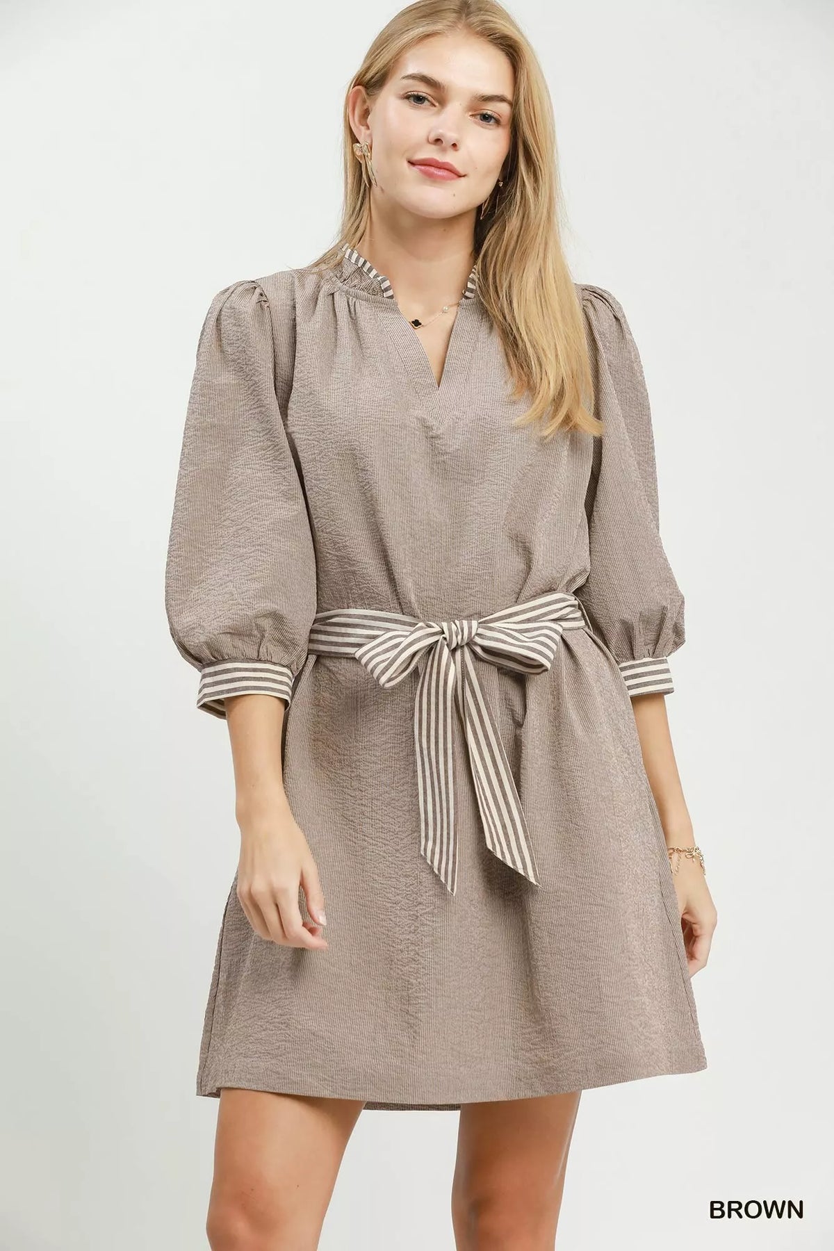 Umgee Contrast-Trim Tie-Waist Mini Dress