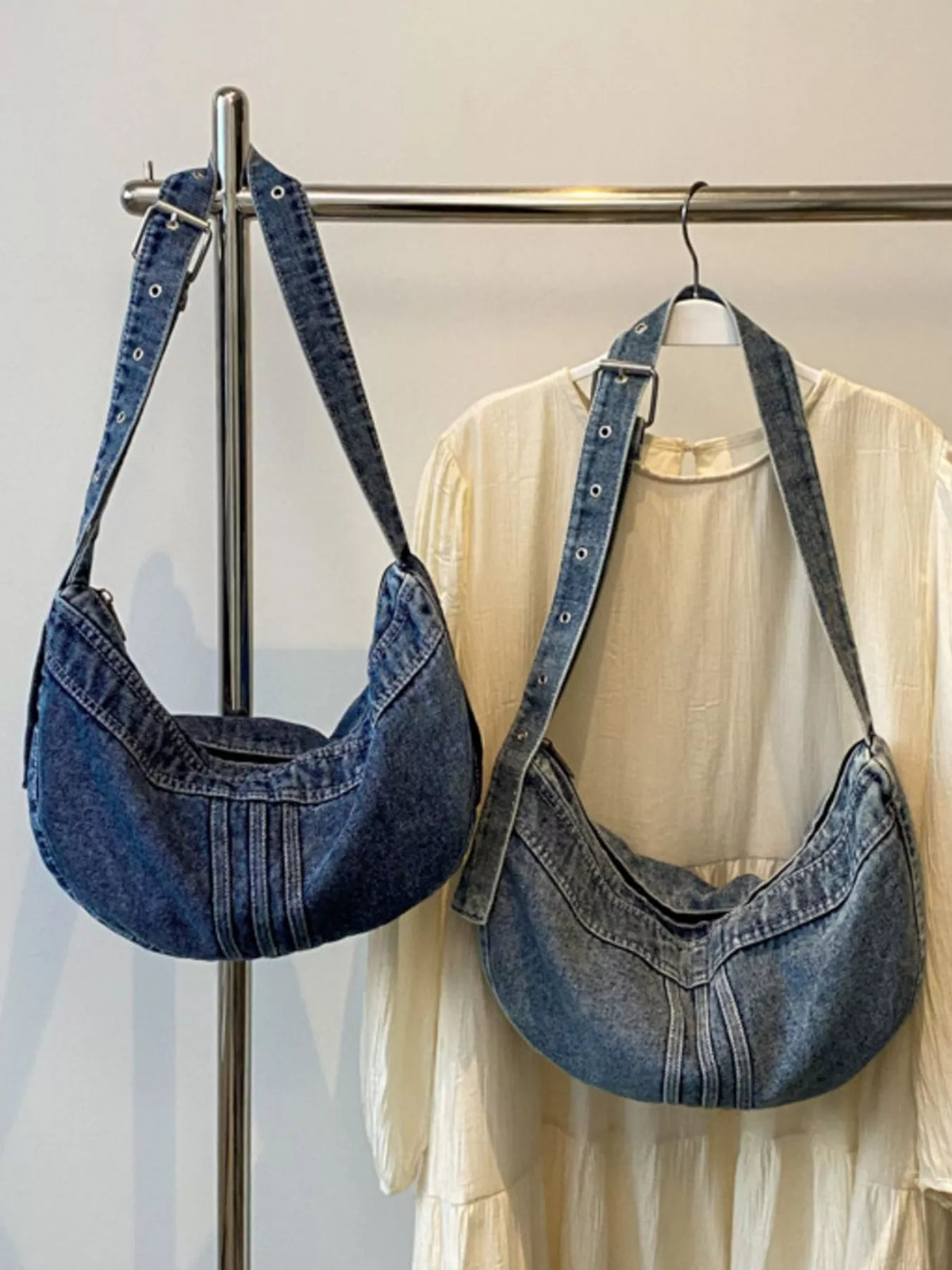 Denim Adjustable-Strap Crossbody Bag