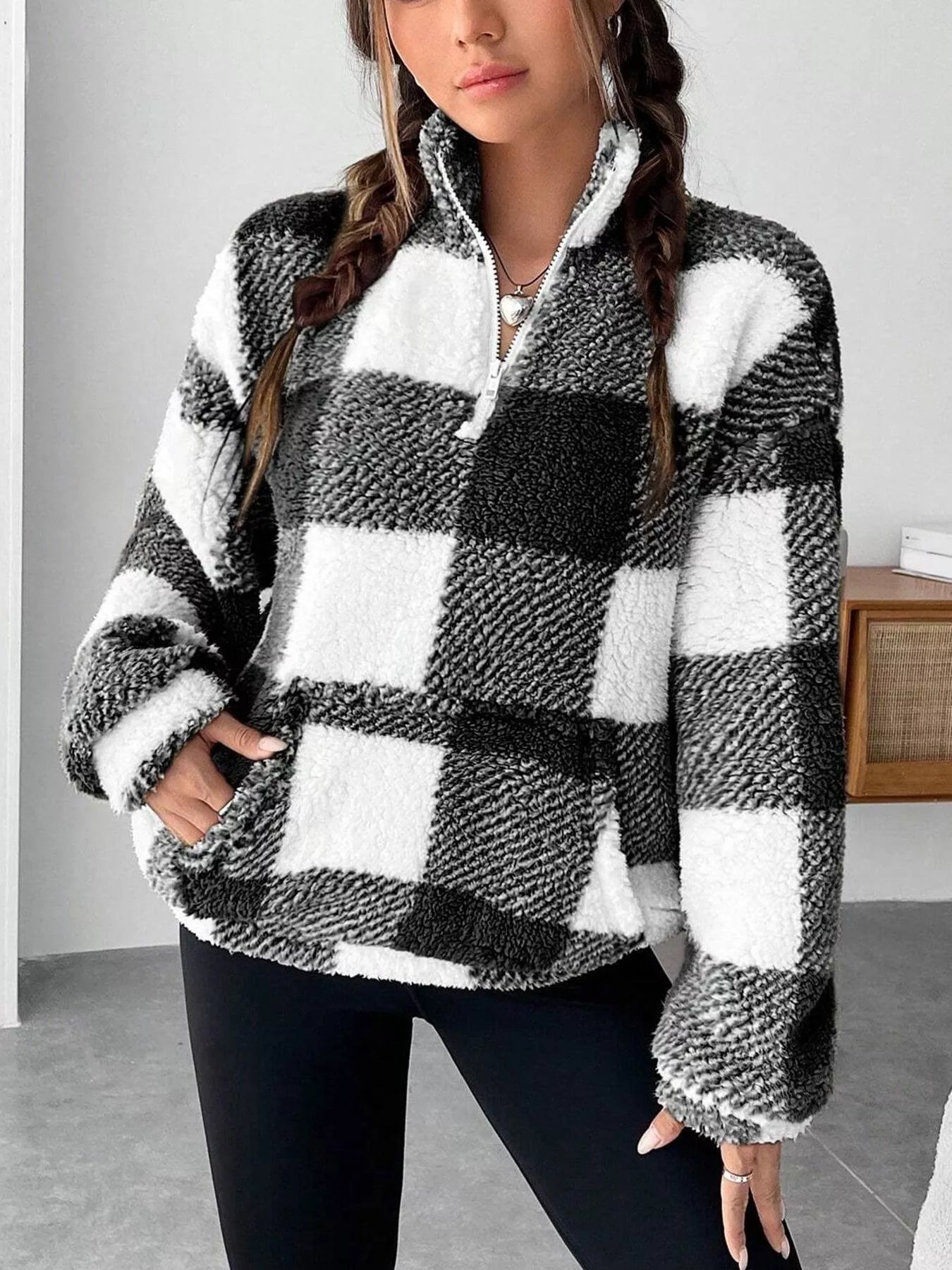 Full Size Plaid Sherpa Long Sleeve Sweatshirt Plus Size selected from Hoodies & Sweatshirts for Soft Structure: The Elevated Hoodie and Sweatshirt Edit