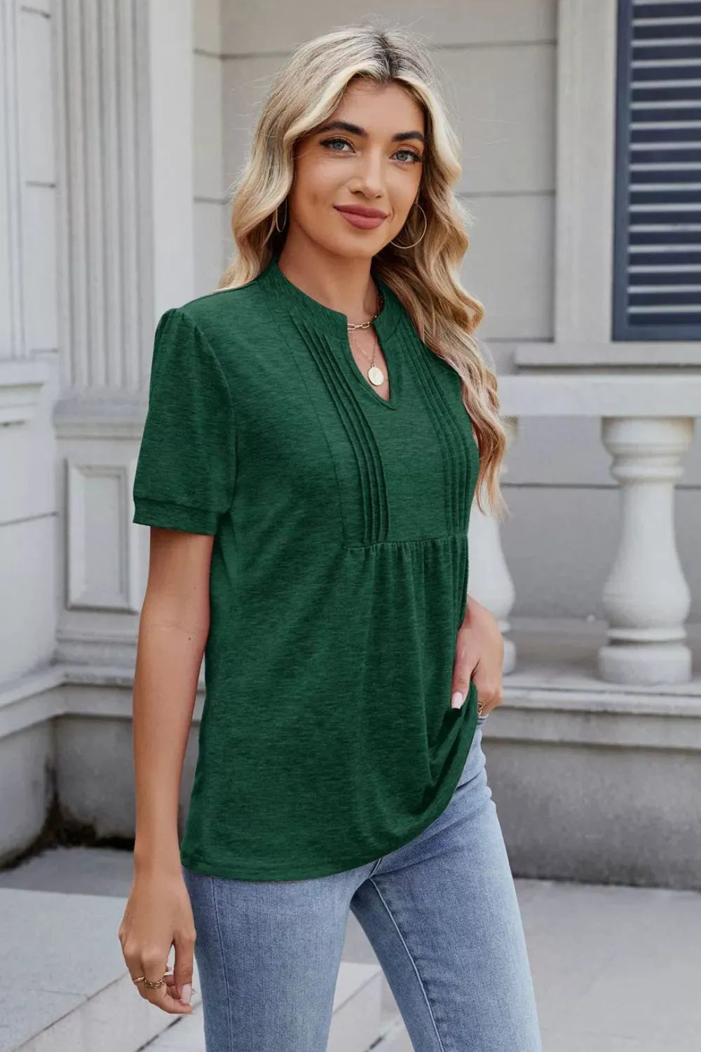 Notched Short-Sleeve Top