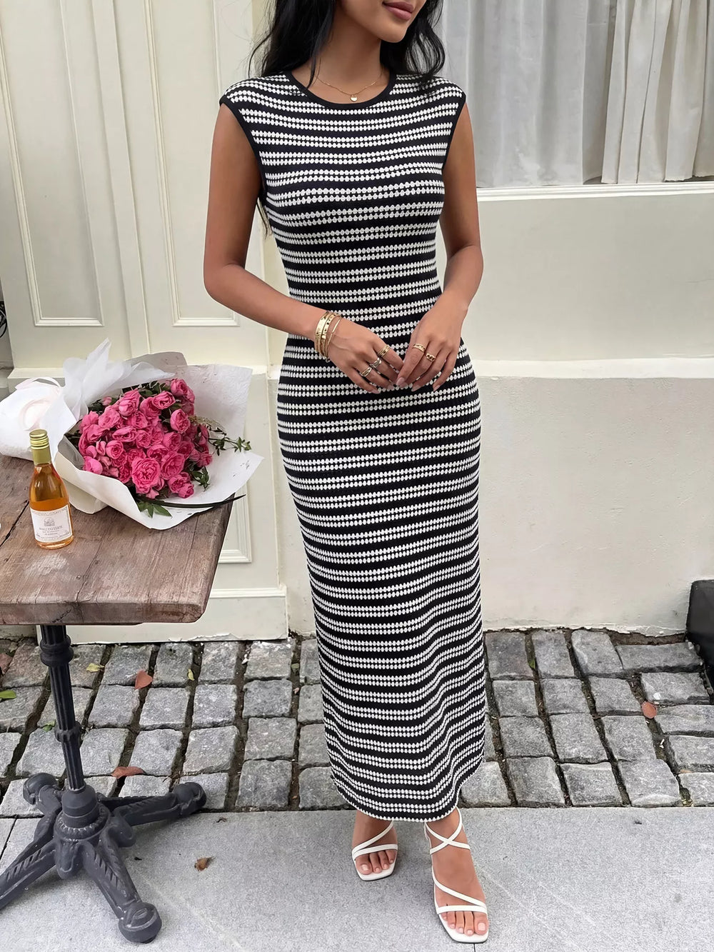 Striped Sleeveless Bodycon Knit Maxi Dress