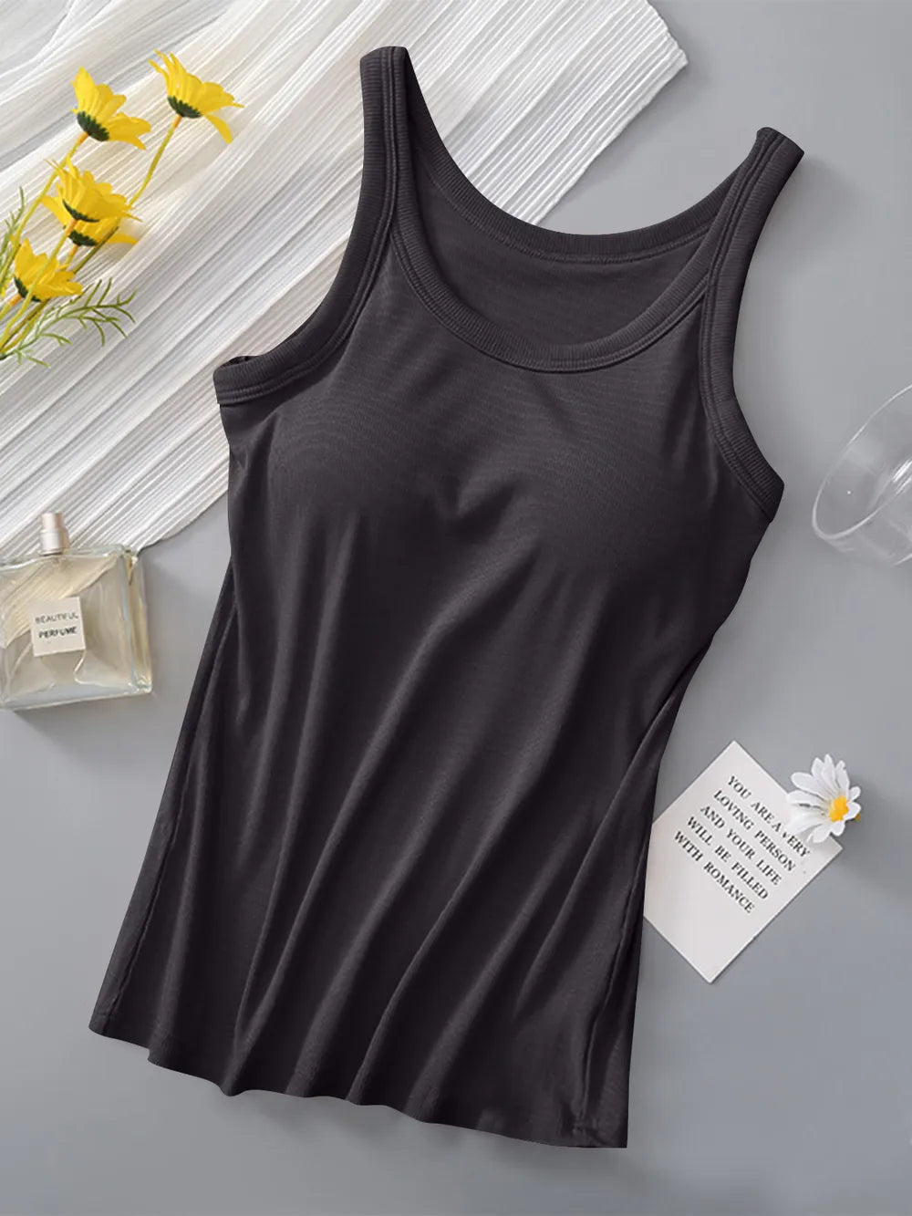 Round Neck Tank with Built In Bra