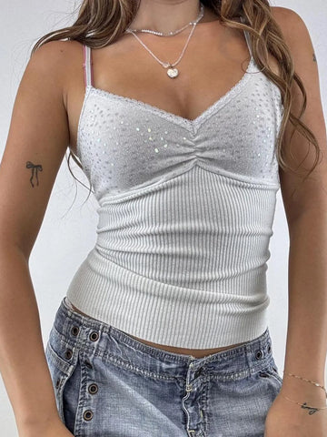 Sequin Lace Detail Cami Top
