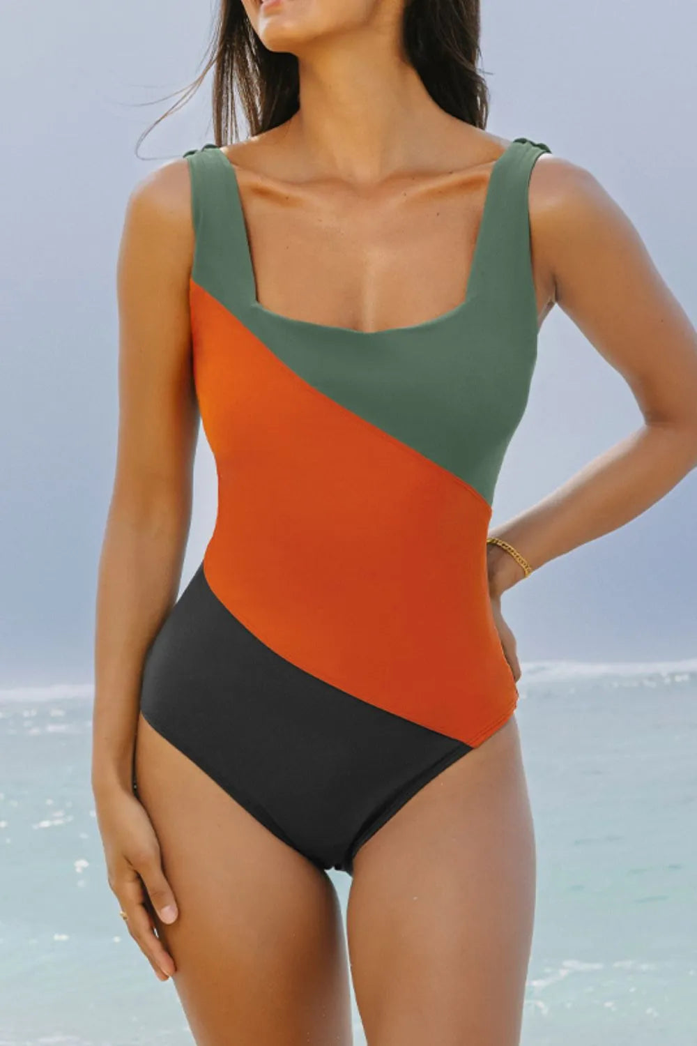Color Block Padded Square Neck One Piece Swimsuit selected from Coastal Swimwear for The Coastal Swim Edit: Confidence in Every Curve