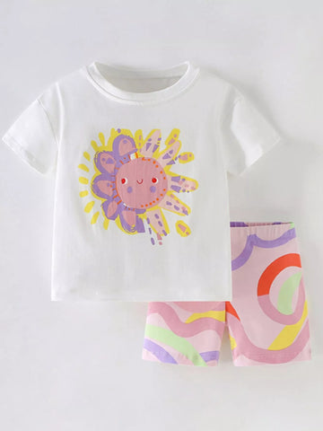 Children's Cartoon Sunflower Tee and Shorts Set